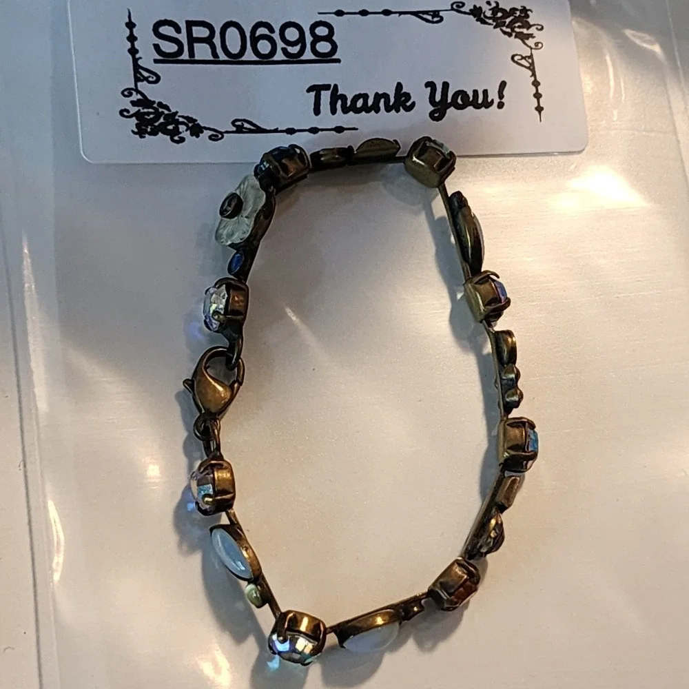 Sorrelli Multicolor Crystal Floral Bracelet Antiqued Gold Tone Statement Jewelry